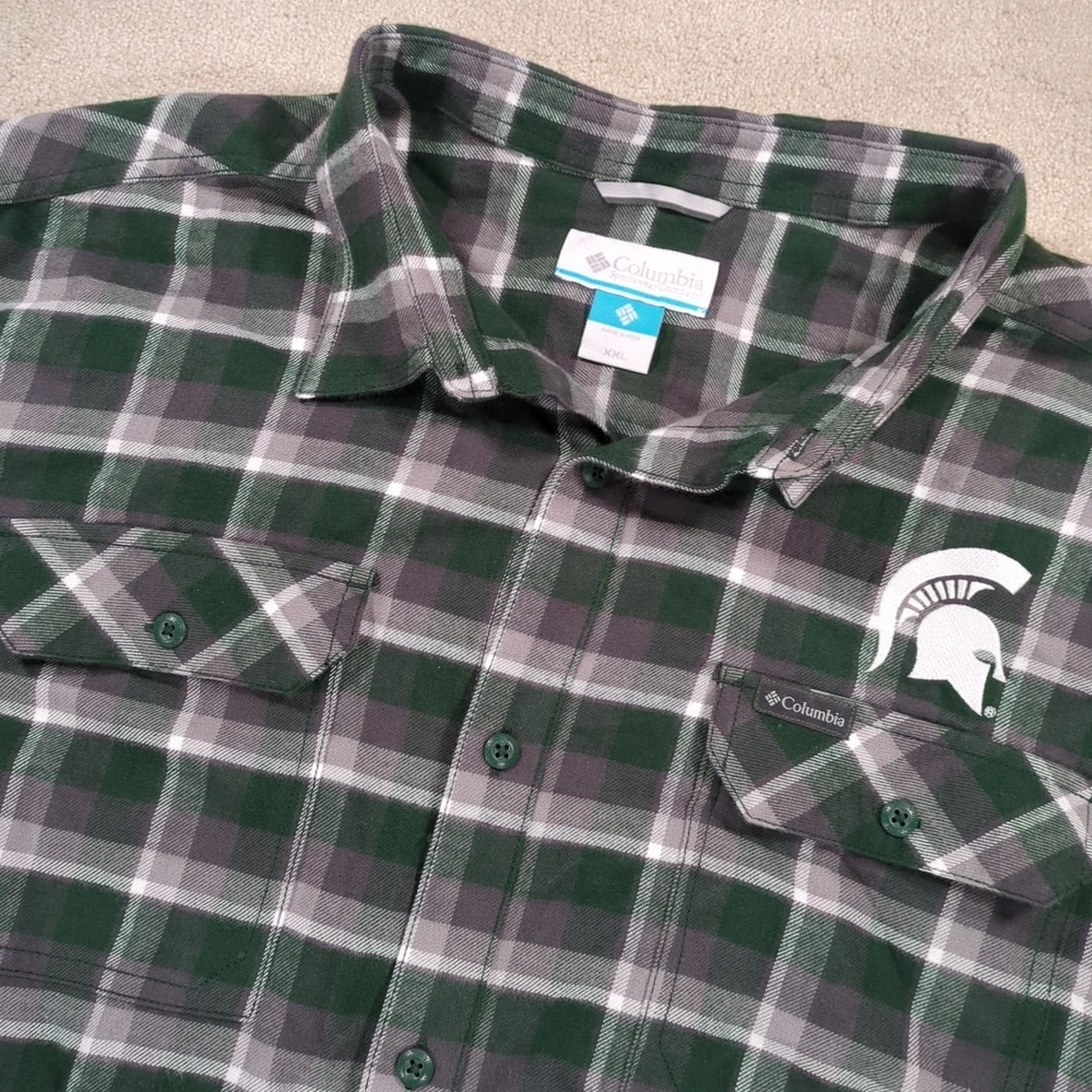 Men's‎ Green Michigan State Spartans Flannel Long Sleeve Shirt Size XXL Columbia